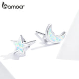 Moon and Star Stud Earrings Real 925 Sterling Silver SCE875