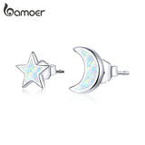 Moon and Star Stud Earrings Real 925 Sterling Silver SCE875