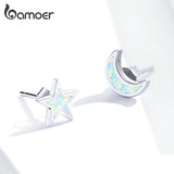 Moon and Star Stud Earrings Real 925 Sterling Silver SCE875