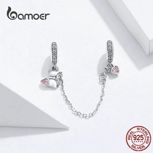 Cat Heart Safety Chain w/ Silver Charm for Bracelet & Bangle SCC1233