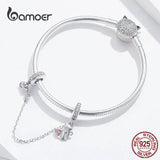 Cat Heart Safety Chain w/ Silver Charm for Bracelet & Bangle SCC1233