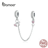 Cat Heart Safety Chain w/ Silver Charm for Bracelet & Bangle SCC1233