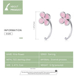 Pink Flower Ear Hook 925 Sterling Silver Earrings for Women
