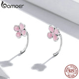 Pink Flower Ear Hook 925 Sterling Silver Earrings for Women