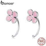 Pink Flower Ear Hook 925 Sterling Silver Earrings for Women