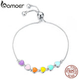 Rainbow Enamel Heart Bracelet 925 Sterling Silver Chain Bracelet