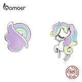 Rainbow Unicorn Stud Earrings 925 Sterling Silver Girls Party Jewelry Gift