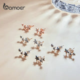 Rainbow Crystal Star Stud Earrings 925 Silver Women Engagement Jewelry