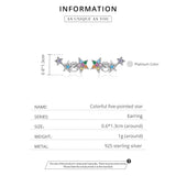 Rainbow Crystal Star Stud Earrings 925 Silver Women Engagement Jewelry