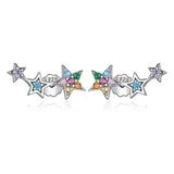 Rainbow Crystal Star Stud Earrings 925 Silver Women Engagement Jewelry