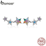 Rainbow Crystal Star Stud Earrings 925 Silver Women Engagement Jewelry