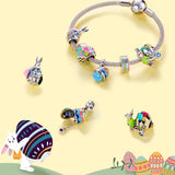 925 Silver Easter Rabbit Eggs Heart Charm DIY Jewelry