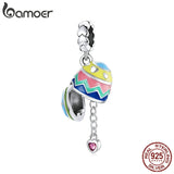 925 Silver Easter Rabbit Eggs Heart Charm DIY Jewelry