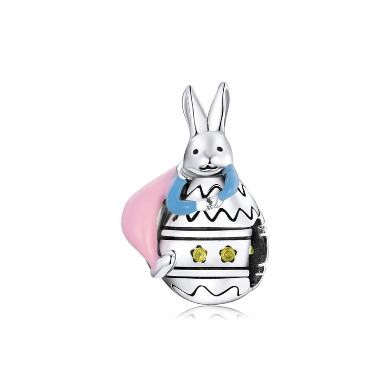 925 Silver Easter Rabbit Eggs Heart Charm DIY Jewelry