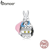 925 Silver Easter Rabbit Eggs Heart Charm DIY Jewelry