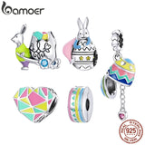 925 Silver Easter Rabbit Eggs Heart Charm DIY Jewelry