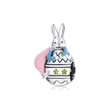 925 Silver Easter Rabbit Eggs Heart Charm DIY Jewelry