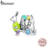 925 Silver Easter Rabbit Eggs Heart Charm DIY Jewelry