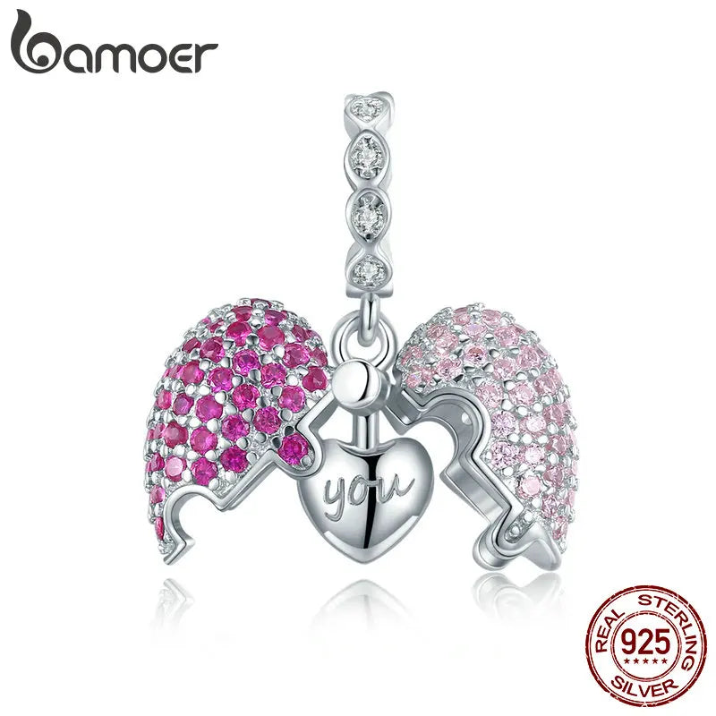 925 Silver Pink Heart Pendant Charm for Bracelet or Necklace