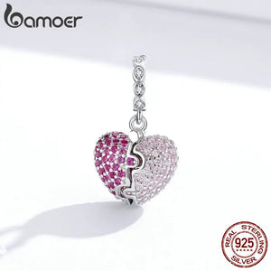 925 Silver Pink Heart Pendant Charm for Bracelet or Necklace