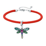 Red Rope Bracelet 925 Silver Enamel Fish Dragonfly Charm DIY Jewelry