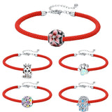 Red Rope Bracelet 925 Silver Enamel Fish Dragonfly Charm DIY Jewelry