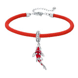 Red Rope Bracelet 925 Silver Enamel Fish Dragonfly Charm DIY Jewelry