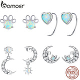 Opal Moon Star Stud Earrings 925 Sterling Silver