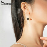 Agate Stone Bead Chain Earrings 925 Silver Bijoux SCE878
