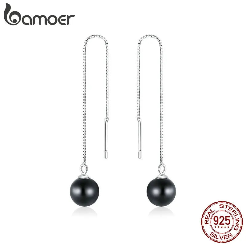 Agate Stone Bead Chain Earrings 925 Silver Bijoux SCE878