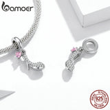 925 Silver Heels Pink Zircon Pendant Charm for Bracelet BSC411