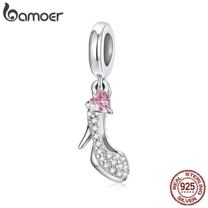 925 Silver Heels Pink Zircon Pendant Charm for Bracelet BSC411