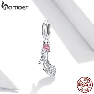 925 Silver Heels Pink Zircon Pendant Charm for Bracelet BSC411