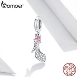 925 Silver Heels Pink Zircon Pendant Charm for Bracelet BSC411