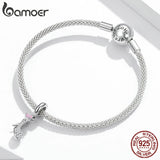 925 Silver Heels Pink Zircon Pendant Charm for Bracelet BSC411