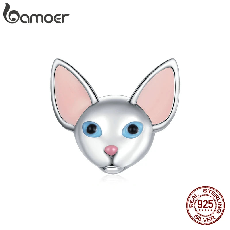 Siamese Cat Pendant 925 Sterling Silver Enamel Charm Bracelet DIY Jewelry