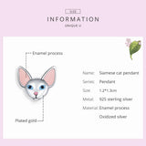 Siamese Cat Pendant 925 Sterling Silver Enamel Charm Bracelet DIY Jewelry