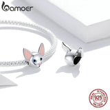 Siamese Cat Pendant 925 Sterling Silver Enamel Charm Bracelet DIY Jewelry