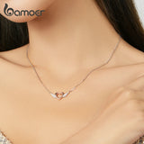 Silver 925 Heart with Wings Chain Necklace for Women Rose Jewelry BSN162