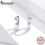 Sterling Silver Sparking Star Ear Hoops Earrings for Women SCE873