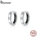 Sterling Silver Sparking Star Ear Hoops Earrings for Women SCE873