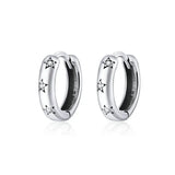 Sterling Silver Sparking Star Ear Hoops Earrings for Women SCE873
