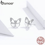 Enamel Butterfly Stud Earrings Silver 925 Women Pins Mode Female SCE876