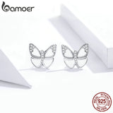 Enamel Butterfly Stud Earrings Silver 925 Women Pins Mode Female SCE876