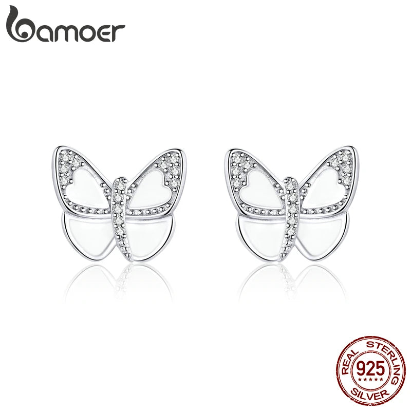Enamel Butterfly Stud Earrings Silver 925 Women Pins Mode Female SCE876