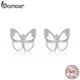 Enamel Butterfly Stud Earrings Silver 925 Women Pins Mode Female SCE876