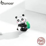 Panda Cub & Bamboo 925 Sterling Silver Charm Pendant Bracelet Bangle