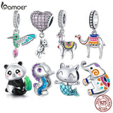 Panda Cub & Bamboo 925 Sterling Silver Charm Pendant Bracelet Bangle