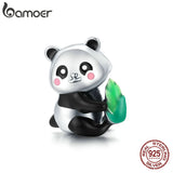 Panda Cub & Bamboo 925 Sterling Silver Charm Pendant Bracelet Bangle