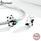 Panda Cub & Bamboo 925 Sterling Silver Charm Pendant Bracelet Bangle